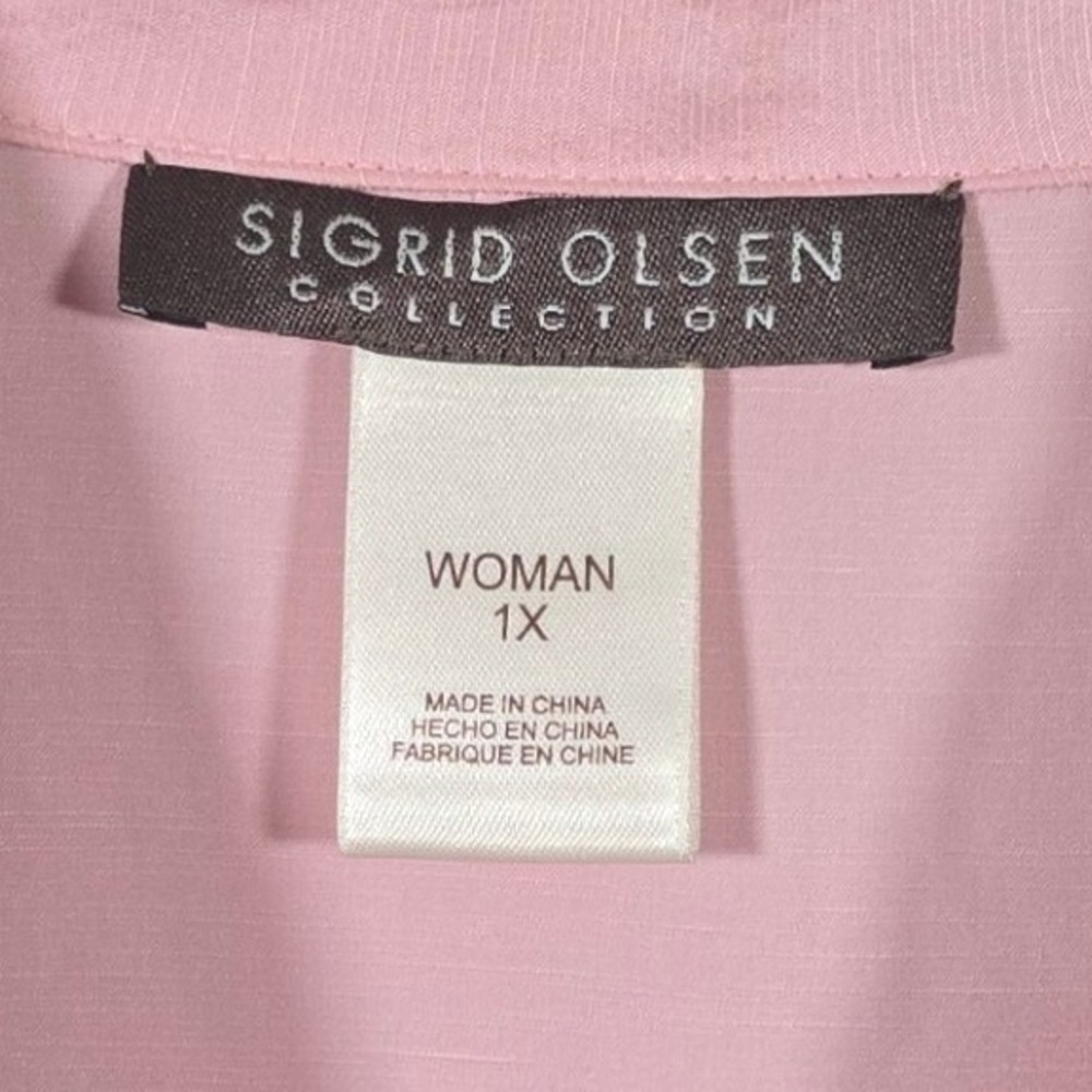 Sigrid Olsen Collection Silk Linen Shirt Button Down Womens 1X Pink 3/4 Sleeves - Picture 3 of 6